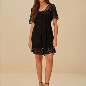 FARM Rio Black Pineapple Guipure Mini Dress